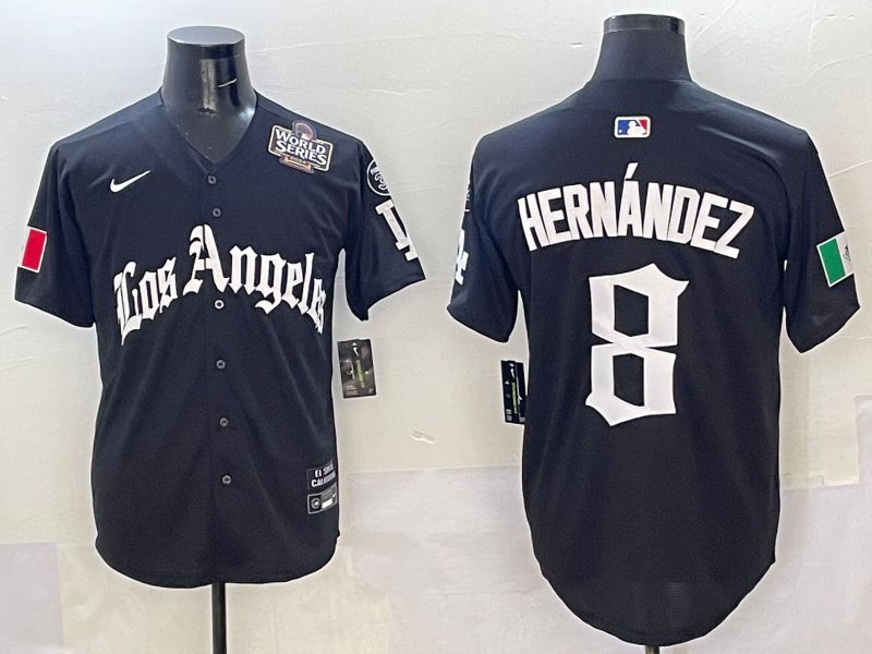Men Los Angeles Dodgers #8 Hernandez Black Five generations Joint Name 2025 Nike MLB Jersey style 8